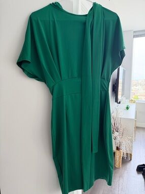 Amazon Emerald Green Midi Dress with Draped Sash